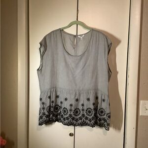 Sonoma Pinstriped Blouse with Embroidered Eyelet Peplum